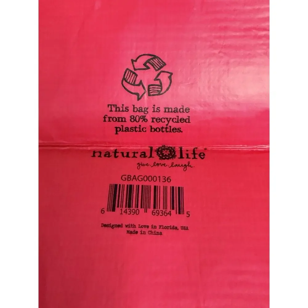 NW/OT Natural Life Reusable Tote Grocery Flower Floral Large Happy Happy Bag